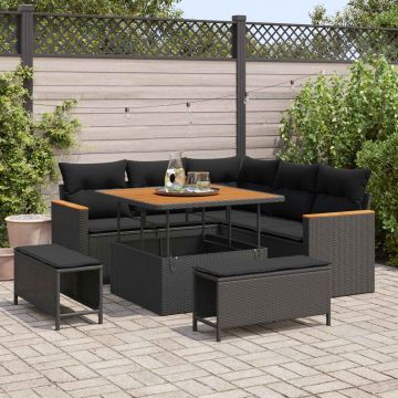 vidaXL Set de canapele pentru grădină cu pernă 8 pcs Negru Rattan poli