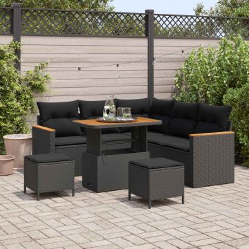 vidaXL Set de canapele pentru grădină cu pernă 8 pcs Negru Rattan poli