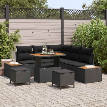 vidaXL Set de canapele pentru grădină cu pernă 8 pcs Negru Rattan poli