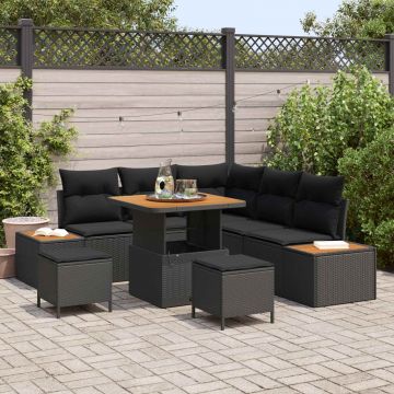 vidaXL Set de canapele pentru grădină cu pernă 8 pcs Negru Rattan poli