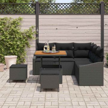 vidaXL Set de canapele pentru grădină cu pernă 8 pcs Negru Rattan poli