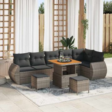 vidaXL Set de canapele pentru grădină cu pernă 9 pcs Gri Poli Rattan