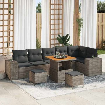 vidaXL Set de canapele pentru grădină cu pernă 9 pcs Gri poliratan