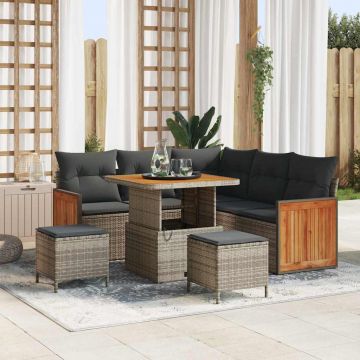 vidaXL Set de canapele pentru grădină cu pernă 9 pcs Gri poliratan