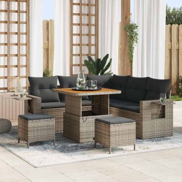 vidaXL Set de canapele pentru grădină cu pernă 9 pcs Gri poliratan