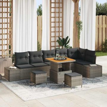 vidaXL Set de canapele pentru grădină cu pernă 9 pcs Gri Rattan poli