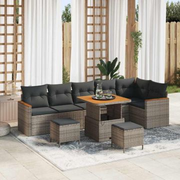vidaXL Set de canapele pentru grădină cu pernă 9 pcs Gri Rattan poli