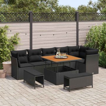 vidaXL Set de canapele pentru grădină cu pernă 9 pcs Negru