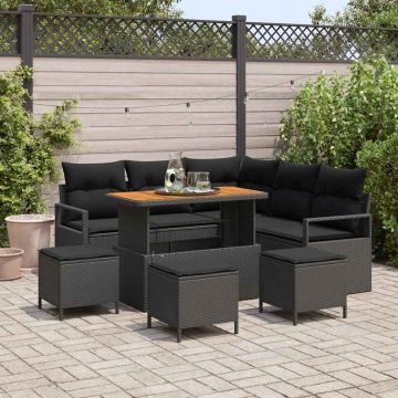 vidaXL Set de canapele pentru grădină cu pernă 9 pcs Negru
