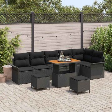 vidaXL Set de canapele pentru grădină cu pernă 9 pcs Negru