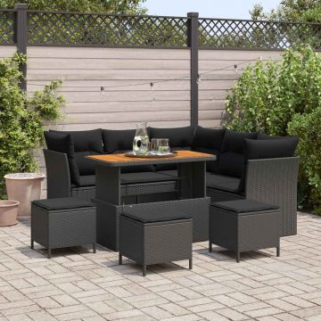 vidaXL Set de canapele pentru grădină cu pernă 9 pcs Negru