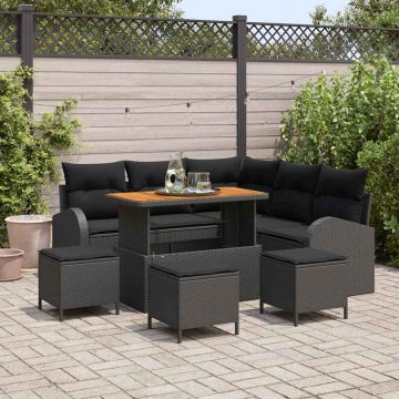 vidaXL Set de canapele pentru grădină cu pernă 9 pcs Negru