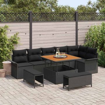 vidaXL Set de canapele pentru grădină cu pernă 9 pcs Negru