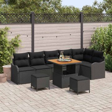 vidaXL Set de canapele pentru grădină cu pernă 9 pcs Negru