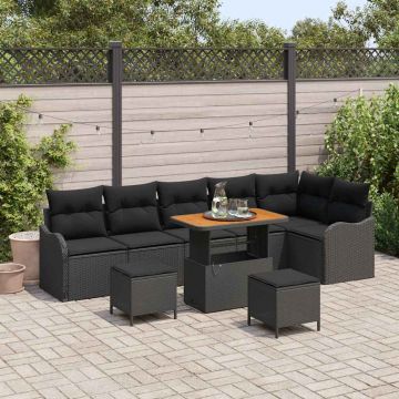 vidaXL Set de canapele pentru grădină cu pernă 9 pcs Negru
