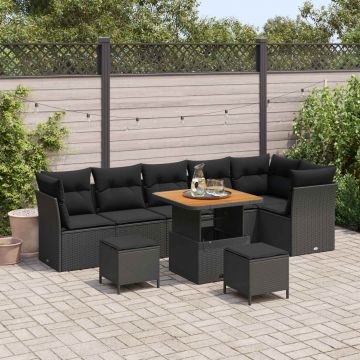 vidaXL Set de canapele pentru grădină cu pernă 9 pcs Negru