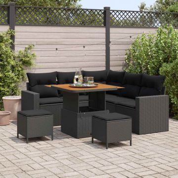 vidaXL Set de canapele pentru grădină cu pernă 9 pcs Negru poliratan