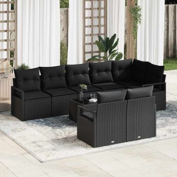 vidaXL Set de canapele pentru grădină cu pernă 9 pcs Negru poliratan