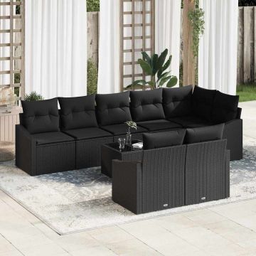 vidaXL Set de canapele pentru grădină cu pernă 9 pcs Negru poliratan