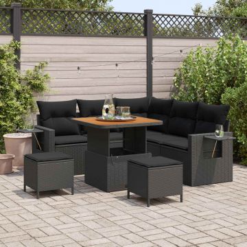 vidaXL Set de canapele pentru grădină cu pernă 9 pcs Negru poliratan
