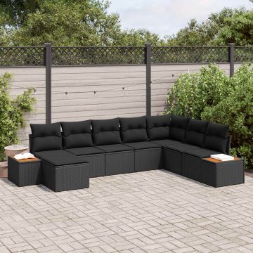 vidaXL Set de canapele pentru grădină cu pernă 9 pcs Negru Poliratan