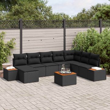 vidaXL Set de canapele pentru grădină cu pernă 9 pcs Negru Poliratan