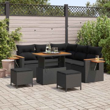 vidaXL Set de canapele pentru grădină cu pernă 9 pcs Negru poliratan