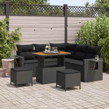 vidaXL Set de canapele pentru grădină cu pernă 9 pcs Negru poliratan