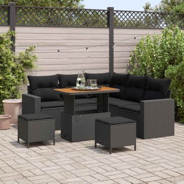 vidaXL Set de canapele pentru grădină cu pernă 9 pcs Negru poliratan