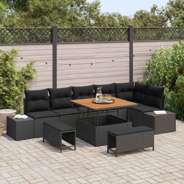 vidaXL Set de canapele pentru grădină cu pernă 9 pcs Negru Rattan poli