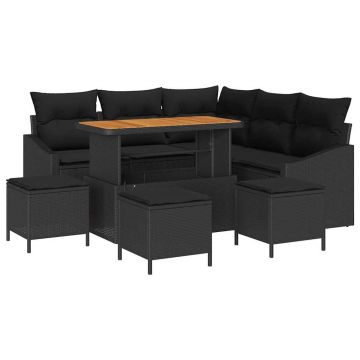 vidaXL Set de canapele pentru grădină cu pernă 9 pcs Negru Rattan poli