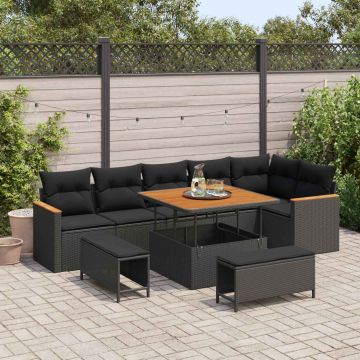 vidaXL Set de canapele pentru grădină cu pernă 9 pcs Negru Rattan poli