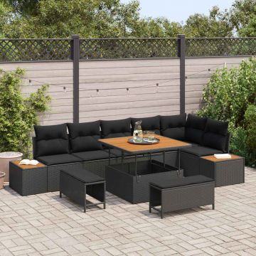 vidaXL Set de canapele pentru grădină cu pernă 9 pcs Negru Rattan poli