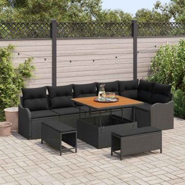 vidaXL Set de canapele pentru grădină cu pernă 9 pcs Negru
