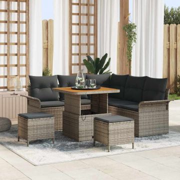 vidaXL Set de canapele pentru grădină cu pernă cu depozitare 8 pcs Gri