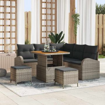vidaXL Set de canapele pentru grădină cu pernă cu depozitare 8 pcs Gri