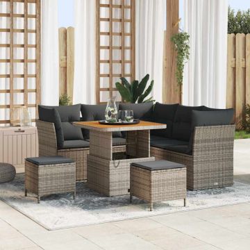 vidaXL Set de canapele pentru grădină cu pernă cu depozitare 8 pcs Gri