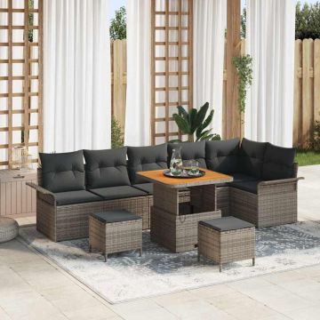 vidaXL Set de canapele pentru grădină cu pernă cu depozitare 9 pcs Gri
