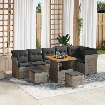 vidaXL Set de canapele pentru grădină cu pernă cu depozitare 9 pcs Gri