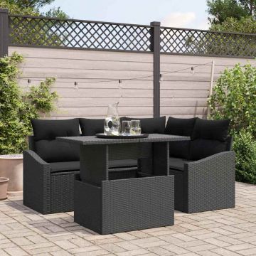 vidaXL Set de canapele pentru grădină cu pernă cu pernă 5 pcs Negru