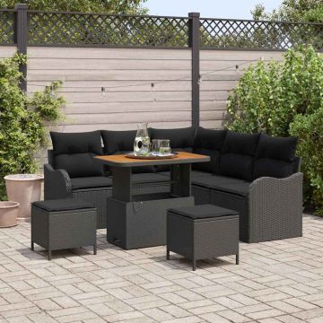 vidaXL Set de canapele pentru grădină cu pernă cu pernă 8 pcs Negru