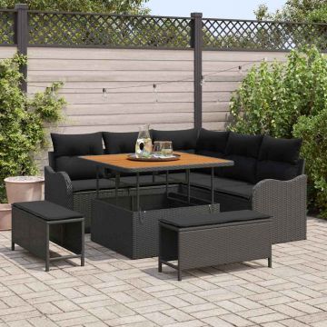 vidaXL Set de canapele pentru grădină cu pernă cu pernă 8 pcs Negru