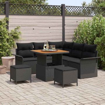 vidaXL Set de canapele pentru grădină cu pernă cu pernă 8 pcs Negru