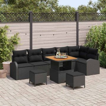vidaXL Set de canapele pentru grădină cu pernă cu pernă 9 pcs Negru