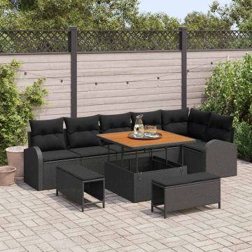 vidaXL Set de canapele pentru grădină cu pernă cu pernă 9 pcs Negru