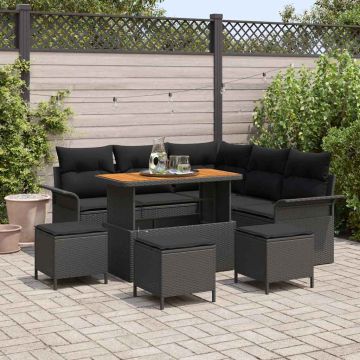 vidaXL Set de canapele pentru grădină cu pernă cu pernă 9 pcs Negru