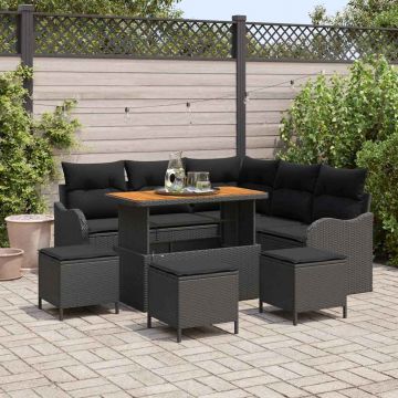 vidaXL Set de canapele pentru grădină cu pernă cu pernă 9 pcs Negru