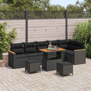 vidaXL Set de canapele pentru grădină cu pernă Negru Rattan poli