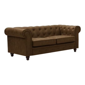Canapea cu 2 locuri antichizata dintr-un tip incredibil de stofa maro Chesterfield, 160x84x67 cm - Maro