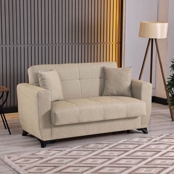 Canapea extensibila cu 2 locuri si spatiu de depozitare, Modesto, Pako, Crem 153x84x86 cm